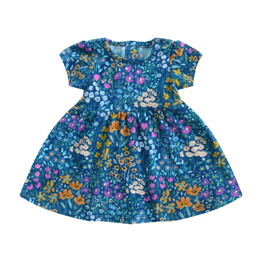 Doll Twirl Dress - Dark Teal Wildflowers