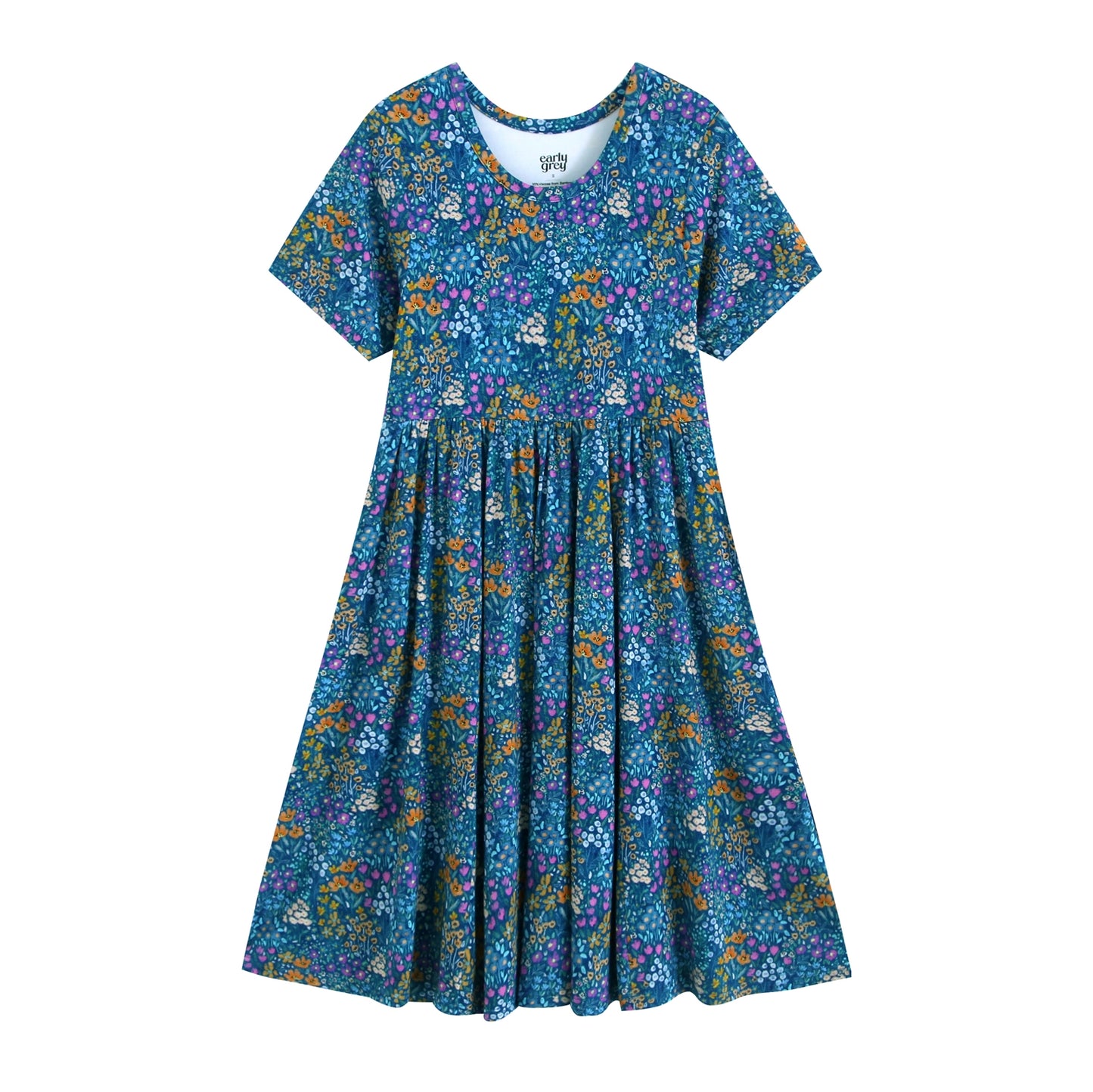 Women's Twirl Dress - Dark Teal Wildflowers