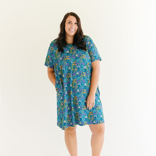 Women's Lounge Dress - Dark Teal Wildflowers