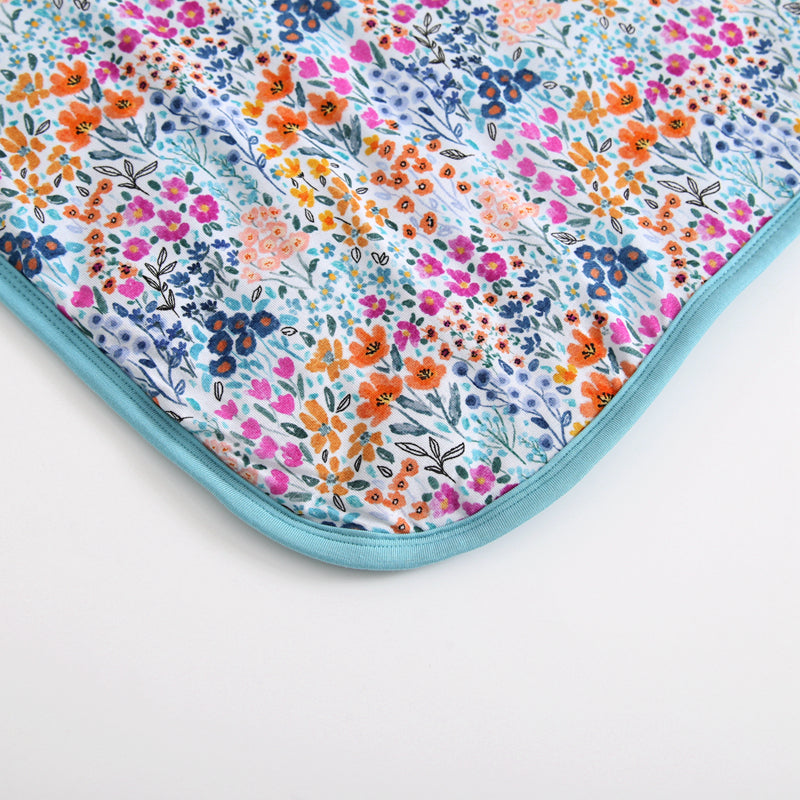 Quilted Bamboo Blanket - 65x85 - Teal Wildflowers