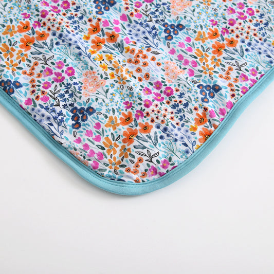 Quilted Bamboo Blanket - 30x40 - Teal Wildflowers