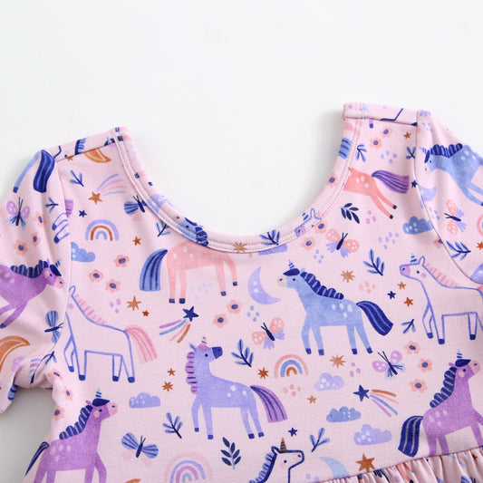 Bamboo Twirl Dress - Unicorns