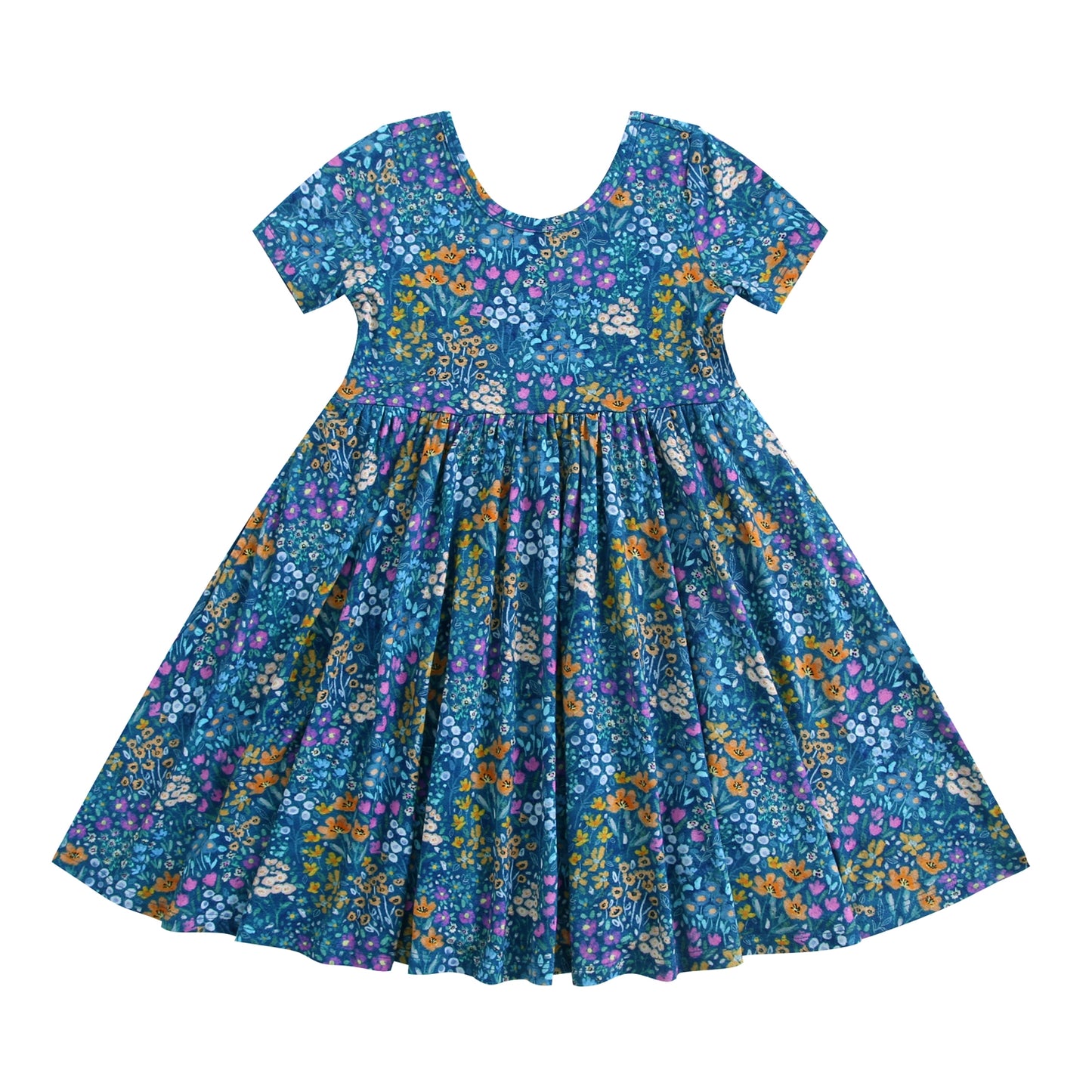 Bamboo Twirl Dress - Dark Teal Wildflowers