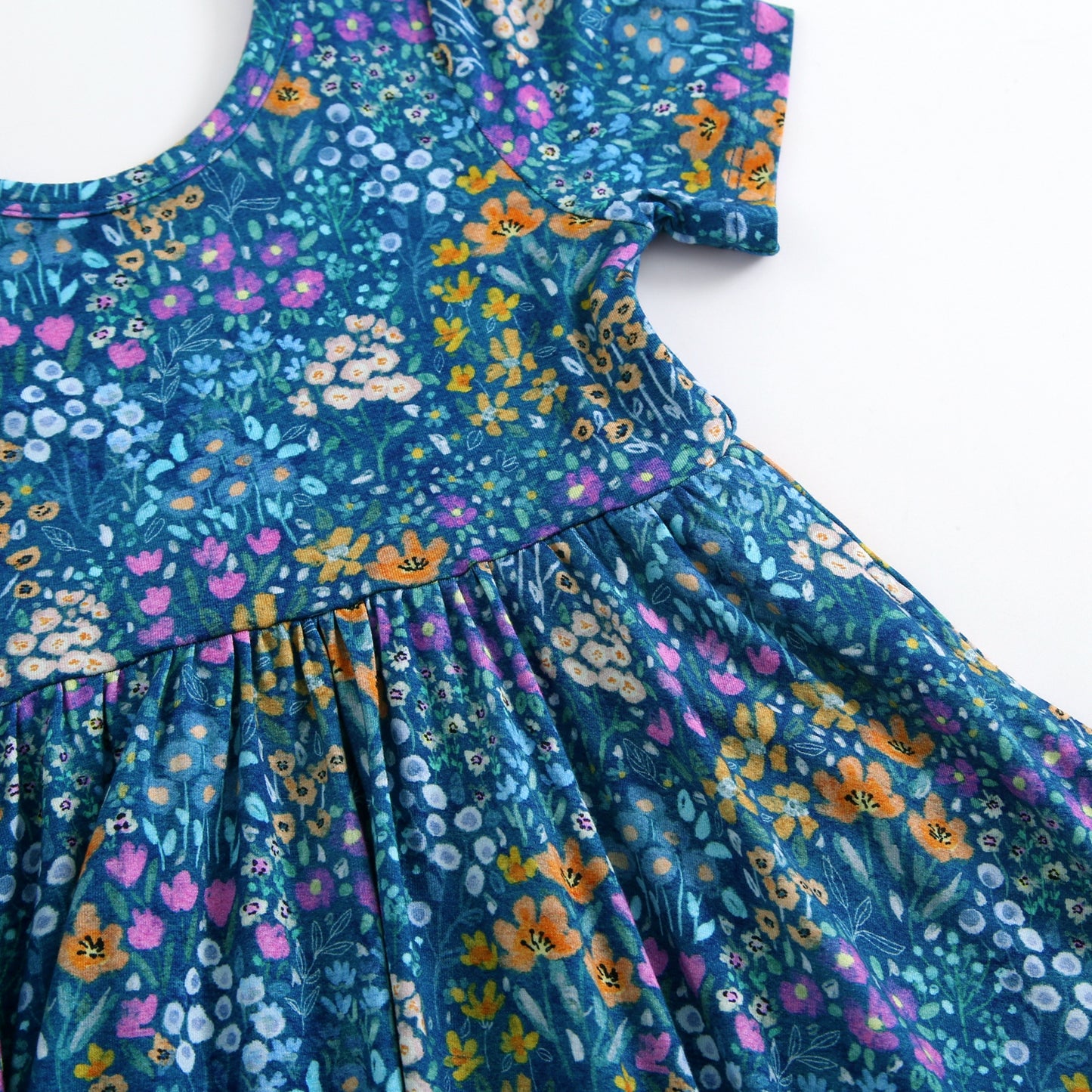Bamboo Twirl Dress - Dark Teal Wildflowers