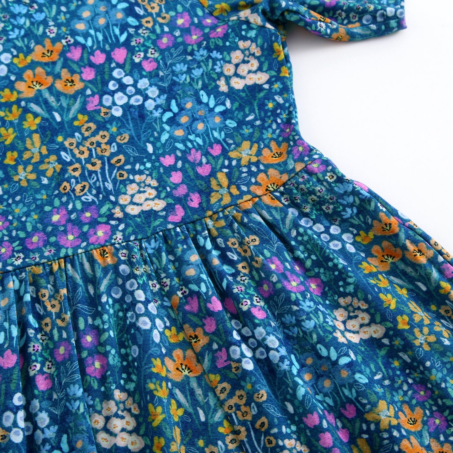 Women's Twirl Dress - Dark Teal Wildflowers