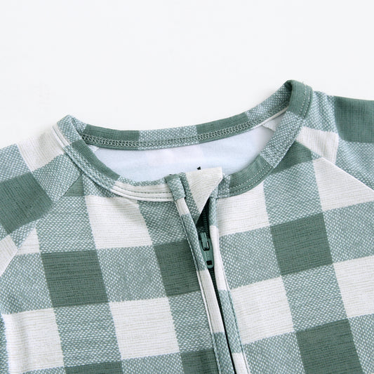 Bamboo Zip Sleeper - Green Gingham