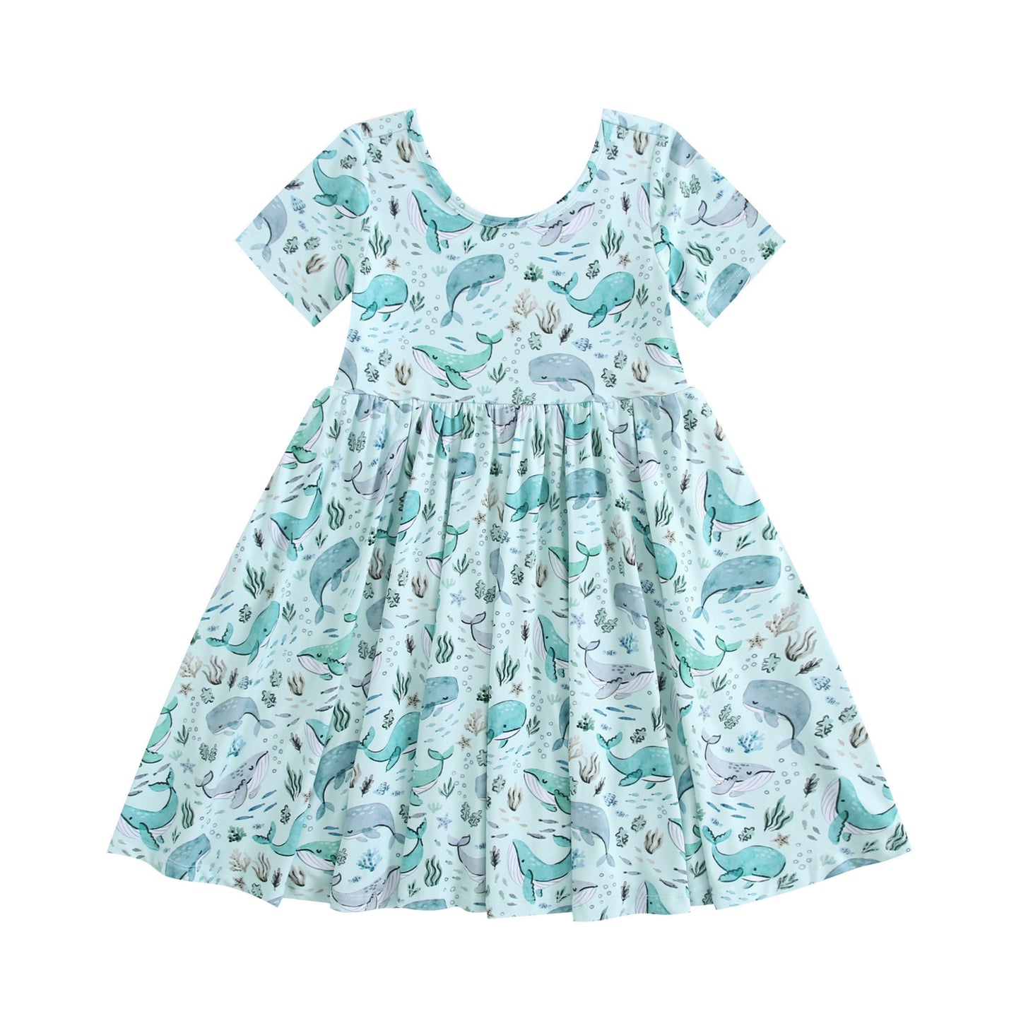 Bamboo Twirl Dress - Whales