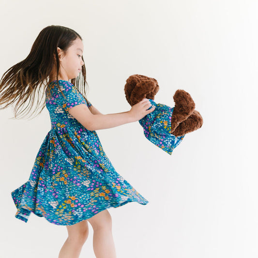 Bamboo Twirl Dress - Dark Teal Wildflowers