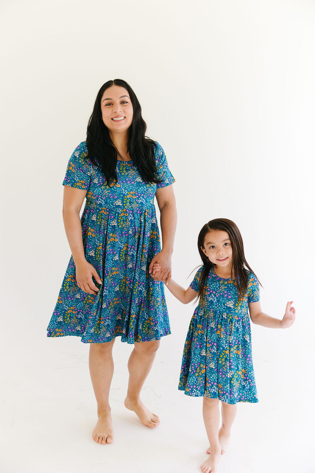 Women's Twirl Dress - Dark Teal Wildflowers