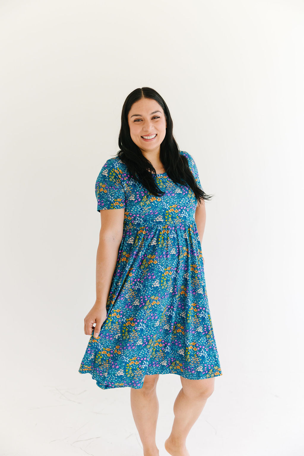 Women's Twirl Dress - Dark Teal Wildflowers