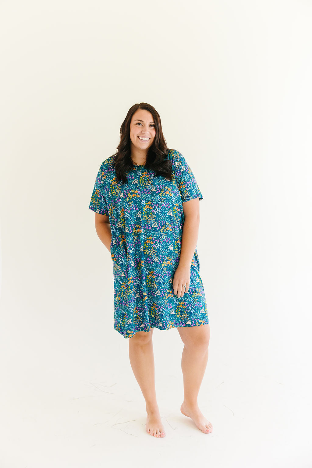 Women's Lounge Dress - Dark Teal Wildflowers